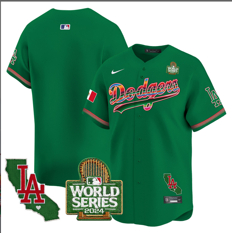 Men MLB Mexico Los Angeles Dodgers blank green 2024 World Series Champions Patch Jersey 2024110